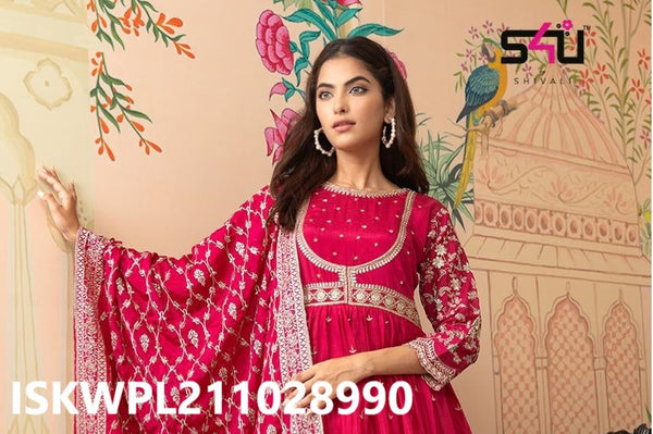 Embroidered Silk Anarkali Kurti With Palazzo And Dupatta-ISKWPL211028990