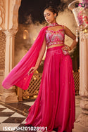 Embroidered Silk Sharara And Crop Top And Dupatta-ISKWSH201028991