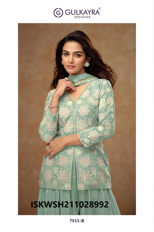 Embroidered Chinon Kurti With Sharara And Dupatta-ISKWSH211028992