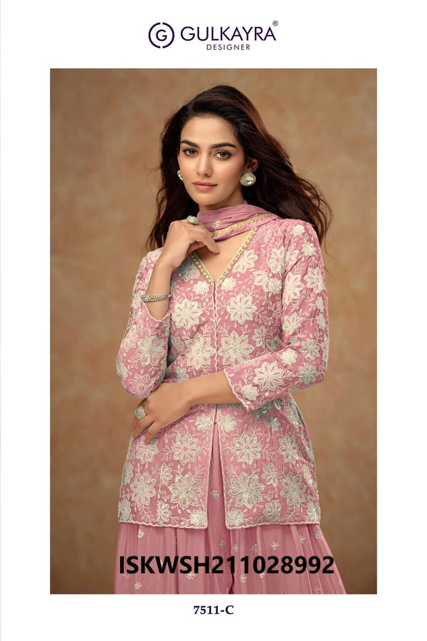 Embroidered Chinon Kurti With Sharara And Dupatta-ISKWSH211028992