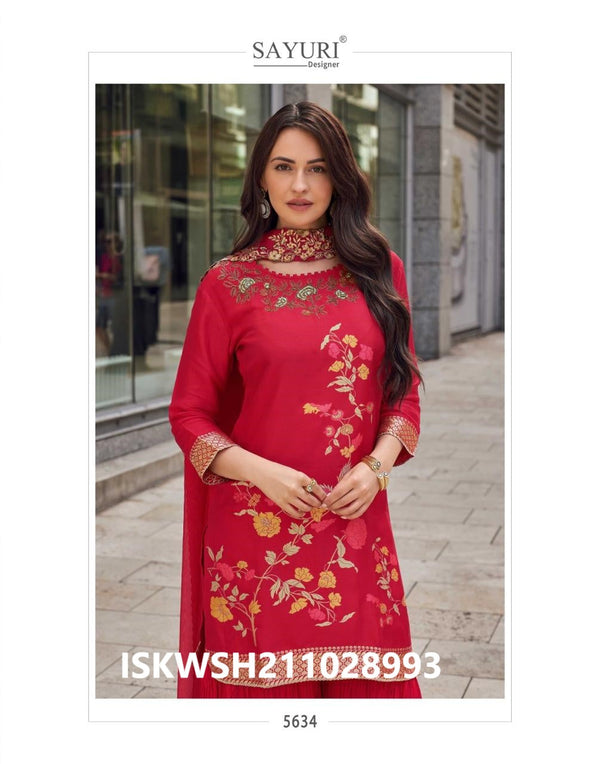 Embroidered Viscose Jacquard Silk Kurti With Sharara And Dupatta-ISKWSH211028993