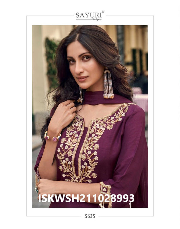 Embroidered Viscose Jacquard Silk Kurti With Sharara And Dupatta-ISKWSH211028993