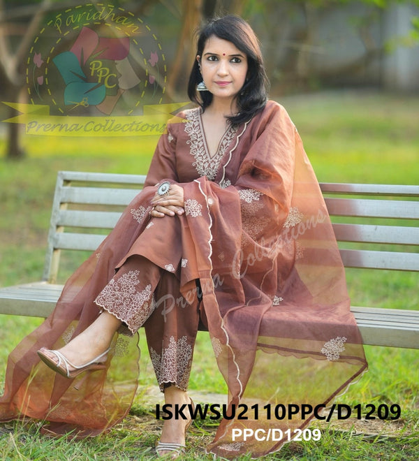 Embroidered Chanderi Silk kurti With Silk Pant And Organza Dupatta-ISKWSU2110PPC/D1209