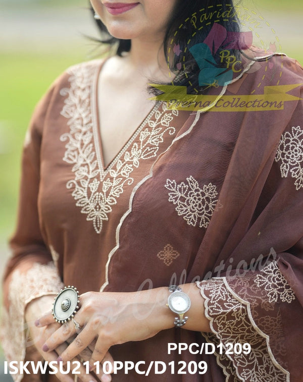 Embroidered Chanderi Silk kurti With Silk Pant And Organza Dupatta-ISKWSU2110PPC/D1209