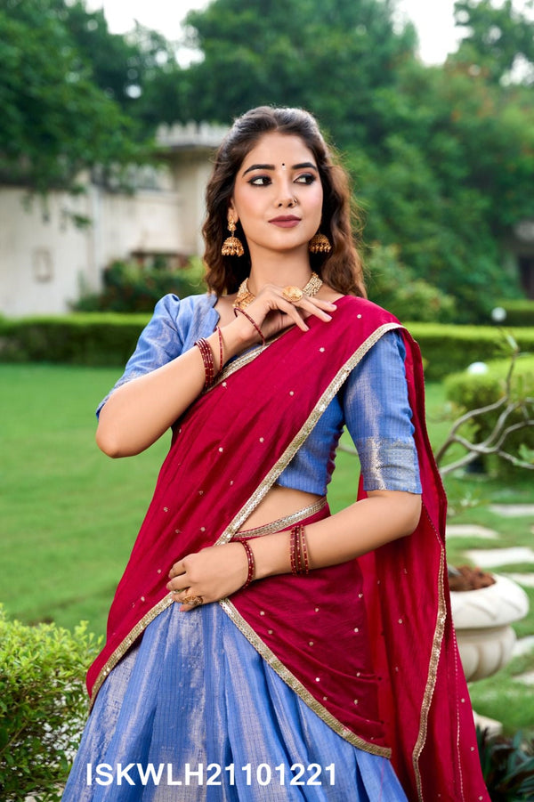 Kanchipuram Silk Lehenga With Blouse And Silk Dupatta-ISKWLH21101221