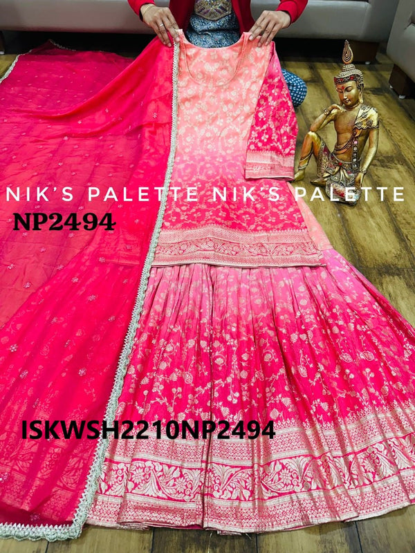 Ombre Chinon Silk Kurti With Sharara And Silk Dupatta-ISKWSH2210NP3141