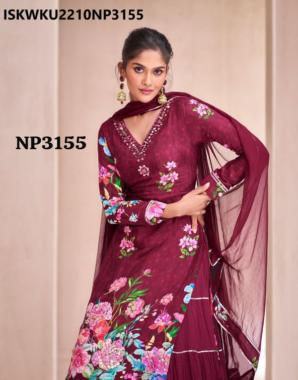 Floral Printed Maslin Silk Kurti Attached With Dupatta-ISKWKU2210NP3155