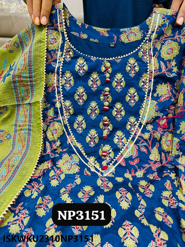 Hand Block Printed Art Silk Anarkali Kurti With Kota Doriya Dupatta-ISKWKU2310NP3151