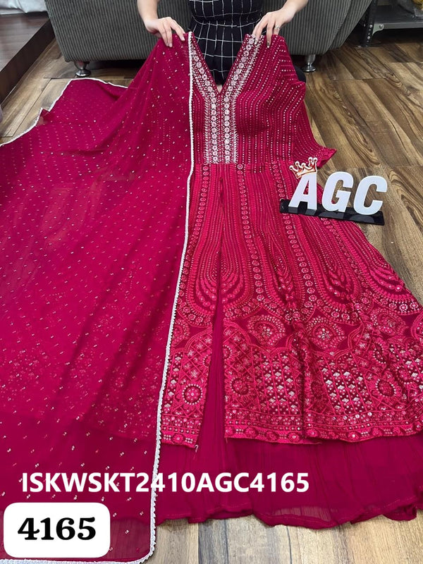 Embroidered Georgette Kurti With Skirt And Dupatta-ISKWSKT2410AGC4165