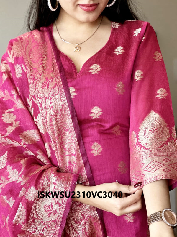 Banarasi Silk Kurti With Silk Pant And Jacquard Dupatta-ISKWSU2310VC3040