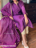 Modal Chanderi Kurti With Silk Pant And Self Zari Weaving Chanderi Dupatta-ISKWSU23104352