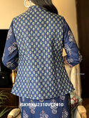 Hand Block Printed Cotton Kurti With Pant And Quilted Jacket-ISKWKU2310VC2410