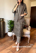 Hand Block Printed Cotton Kurti With Pant And Quilted Jacket-ISKWKU2310VC2391