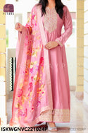 Embroidered Tissue Silk Gown With Floral Printed Silk Dupatta-ISKWGNVC221024P