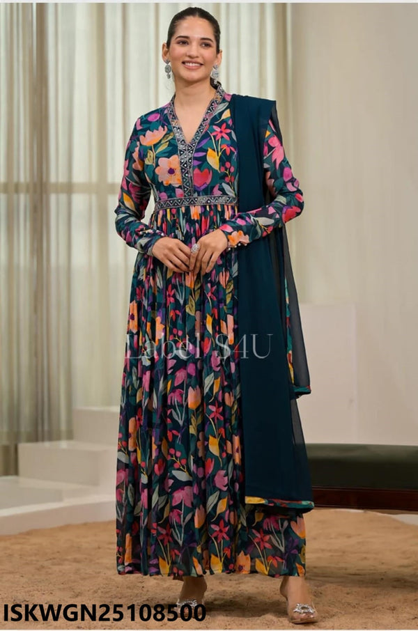 Printed Chinon Silk Gown With Dupatta-ISKWGN25108500