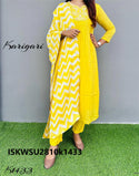 Embroidered Silk Kurti With Pant And Lehariya Printed Dupatta-ISKWSU2810k1433