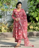 Hand Block Printed Cotton Anarkali Kurti With Pant And Kota Doriya Dupatta-ISKWSU2810PPC/D1717