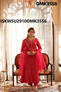 Embroidered Shimmer Anarkali Kurti With Shantoon Pant And Organza Dupatta-ISKWSU2910OMK3556