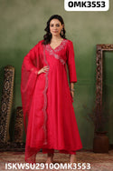 Embroidered Shimmer Anarkali Kurti With Shantoon Pant And Organza Dupatta-ISKWSU2910OMK3553