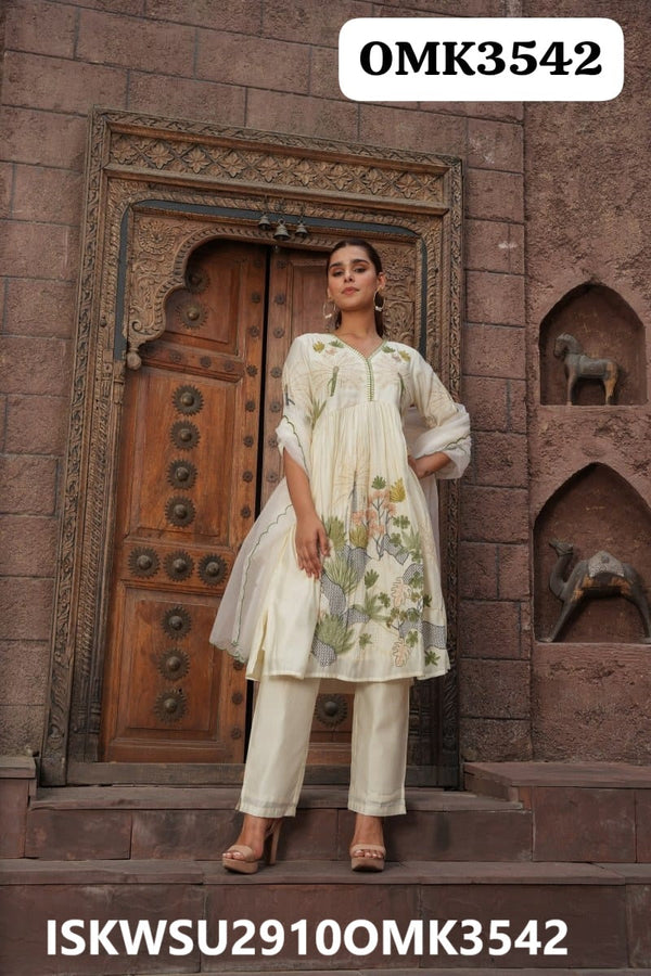 Silk Anarkali Kurti With Pant And Organza Dupatta-ISKWSU2910OMK3542