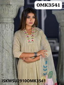 Cotton Anarkali Kurti With Pant And Brush Printed Organza Dupatta-ISKWSU2910OMK3541