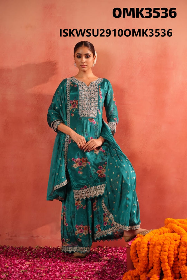 Floral Printed Chinon Kurti With Palazzo And Dupatta-ISKWSU2910OMK3536