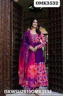 Embroidered Georgette Anarkali Kurti With Shantoon Pant And Organza Dupatta-ISKWSU2910OMK3532