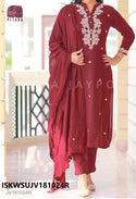 Embroidered Linen Cotton Kurti With Pant And Crushed Cotton Dupatta-ISKWSU2910OMK2690