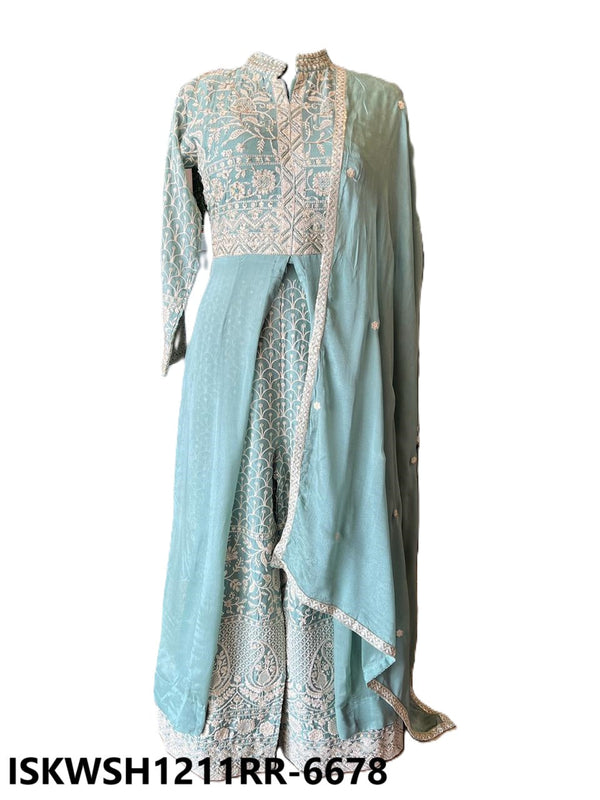 Embroidered Chinon Kurti With Sharara And Dupatta-ISKWSH1211RR-6678