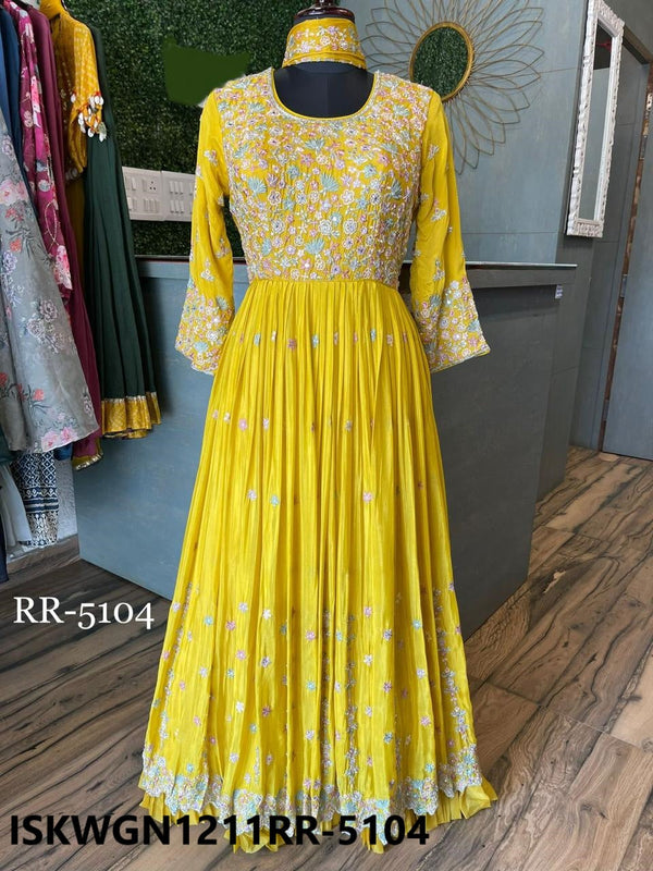 Embroidered Chinon Gown With Dupatta-ISKWGN1211RR-5104