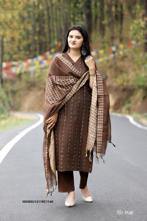 Handloom Cotton Kurti With Cotton Pant And Dupatta-ISKWSU1211RC1146