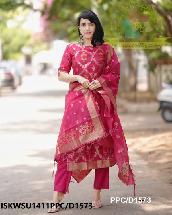 Banarasi Weaved Chanderi Silk Kurti With Silk Pant And Banarasi Dupatta-ISKWSU1411PPC/D1573