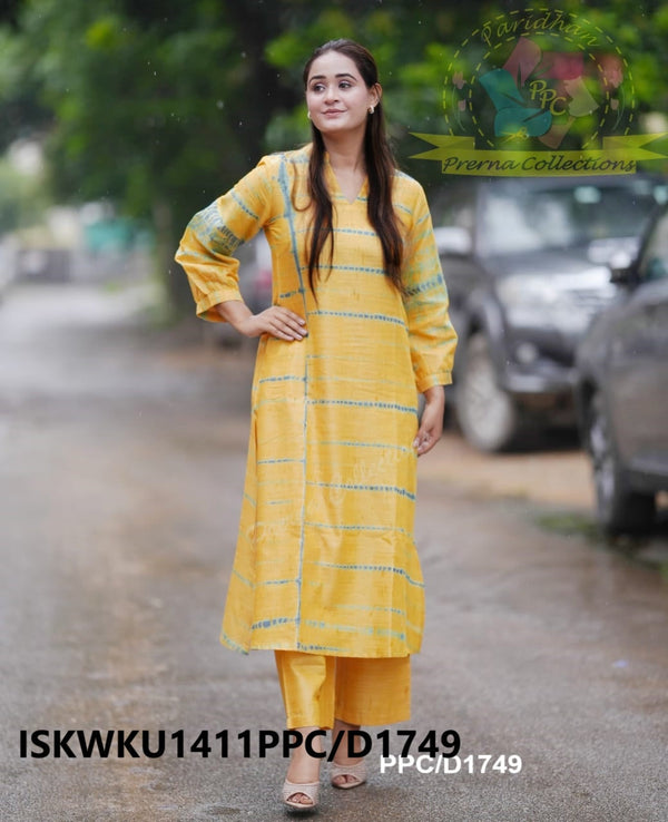 Tie And Dye Printed Cotton Silk A-Line Kurti With Silk Pant-ISKWKU1411PPC/D1749