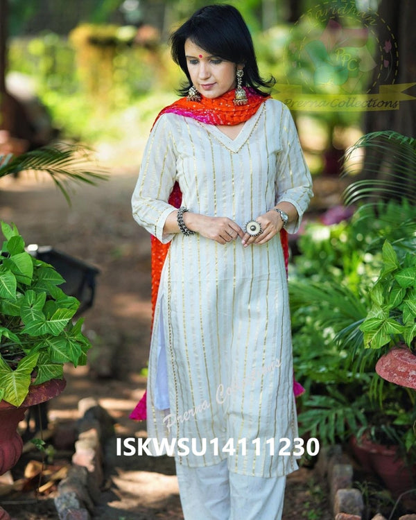 Cotton Kurti With Pant And Bandhej Printed Silk Dupatta-ISKWSU14111230