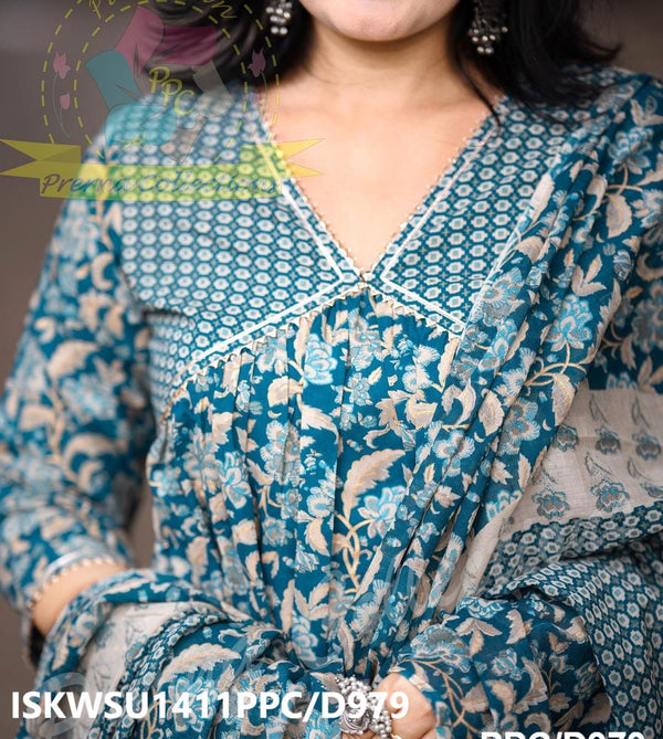 Printed Cotton Kurti With Pant And Dupatta-ISKWSU1411PPC/D979