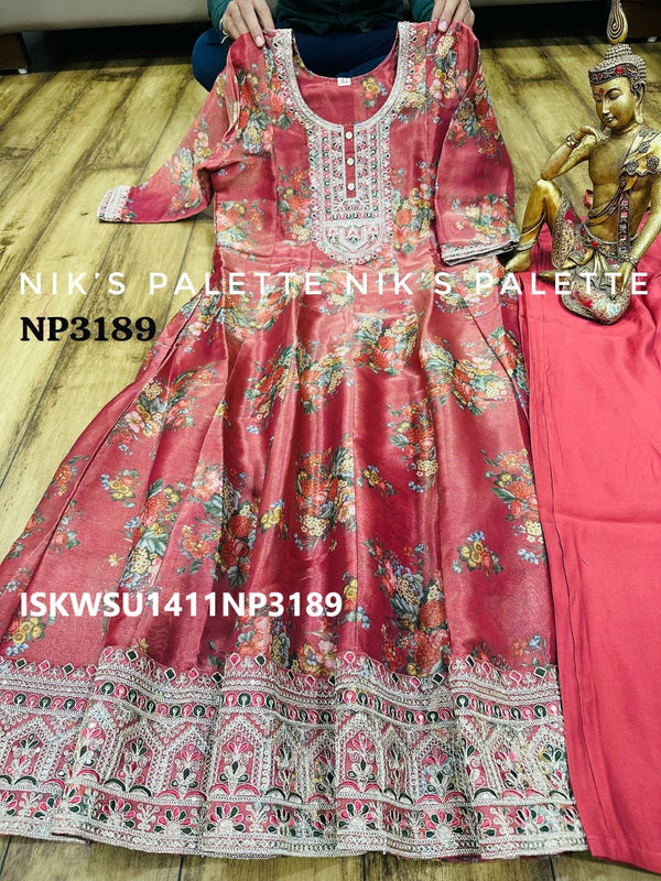 Digital Printed Tissue Organza Anarkali Kurti With Silk Pant And Dupatta-ISKWSU1411NP3189