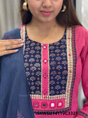 Handloom Cotton Kurti With Pant And Block Printed Malmal Cotton Dupatta-ISKWSU1411VC3321