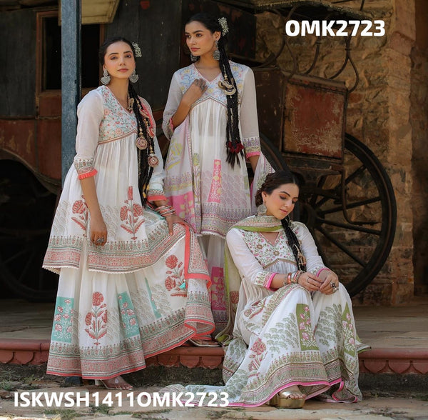 Digital Floral Printed Malmal Peplum Kurti With Sharara And Dupatta-ISKWSH1411OMK2723