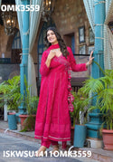 Embroidered Cotton Schiffli Side Slit Kurti With Pant And Dupatta-ISKWSU1411OMK3559