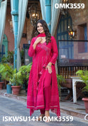 Embroidered Cotton Schiffli Side Slit Kurti With Pant And Dupatta-ISKWSU1411OMK3559