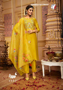 Embroidered Viscose Modal Kurti With Pant And Digital Printed Organza Dupatta-ISKWSUFC181124Y