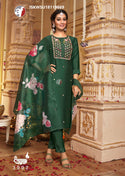 Embroidered Viscose Modal Kurti With Pant And Digital Printed Organza Dupatta-ISKWSUFC181124Y