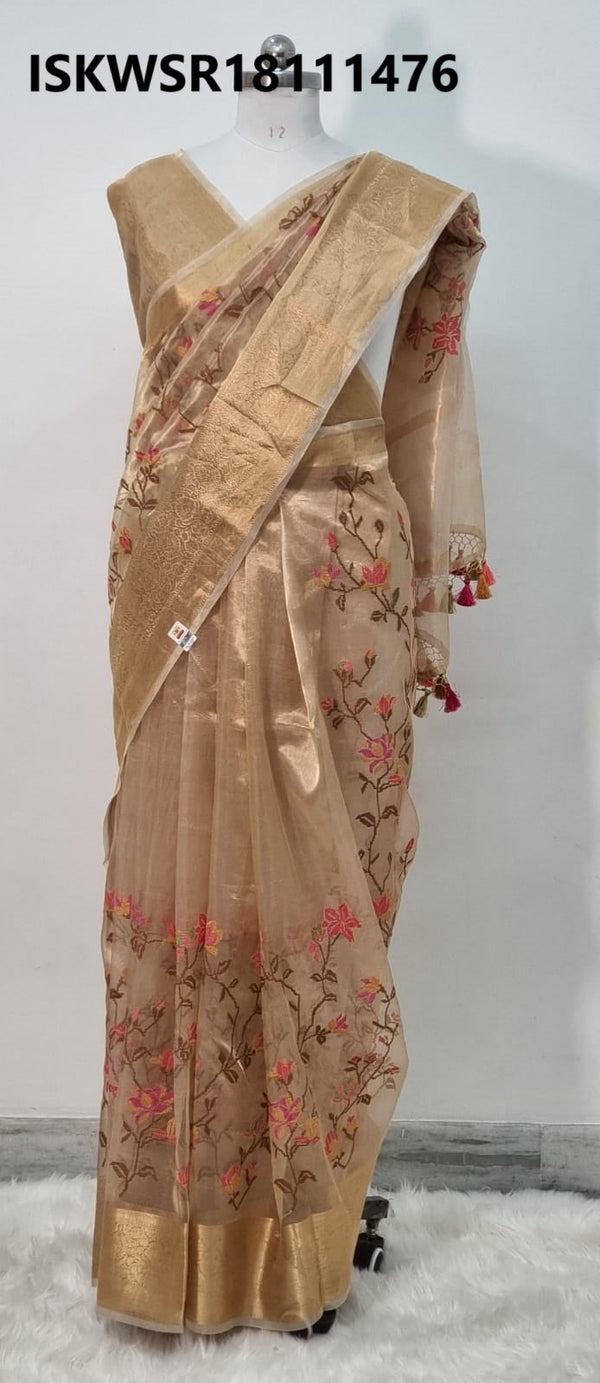 Embroidered Tissue Organza Silk Saree With Blouse-ISKWSR18111476