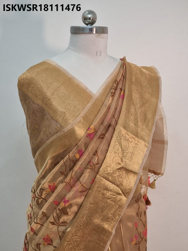 Embroidered Tissue Organza Silk Saree With Blouse-ISKWSR18111476