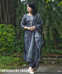 Printed Chanderi Silk Kurti With Pant And Dupatta-ISKWSU18118500