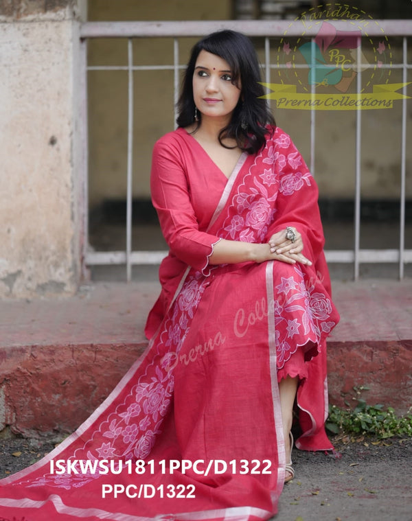 Hand Crafted Cotton Kurti With Handloom Cotton Pant And Handloom Dupatta-ISKWSU1810PPC/D1322