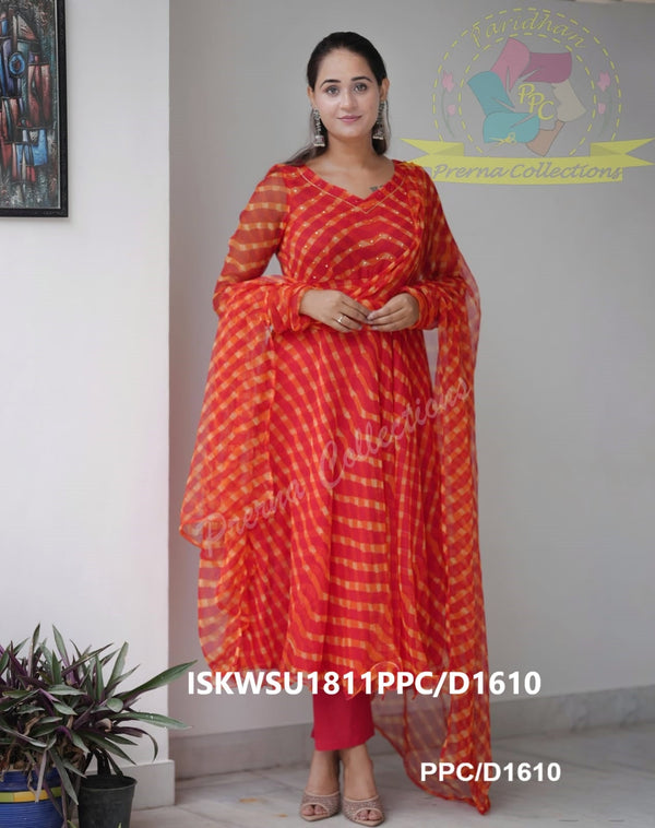 Lehariya Printed Cotton Anarkali Kurti With Cotton Pant And Dupatta-ISKWSU1811PPC/D1610