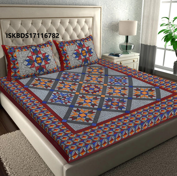 Jaipuri Printed Double Bed-Sheet With 2 Flap Pillow Cover Set-ISKBDS17116782