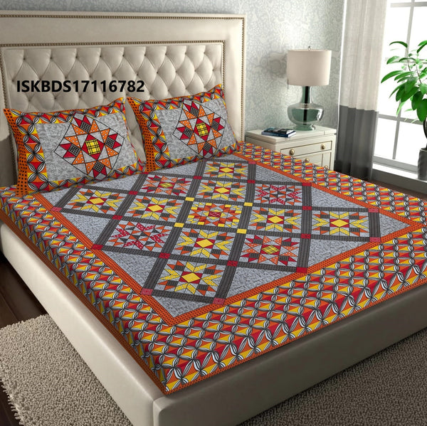 Jaipuri Printed Double Bed-Sheet With 2 Flap Pillow Cover Set-ISKBDS17116782