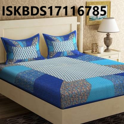 Jaipuri Printed Double Bed-Sheet With 2 Flap Pillow Cover Set-ISKBDS17116785